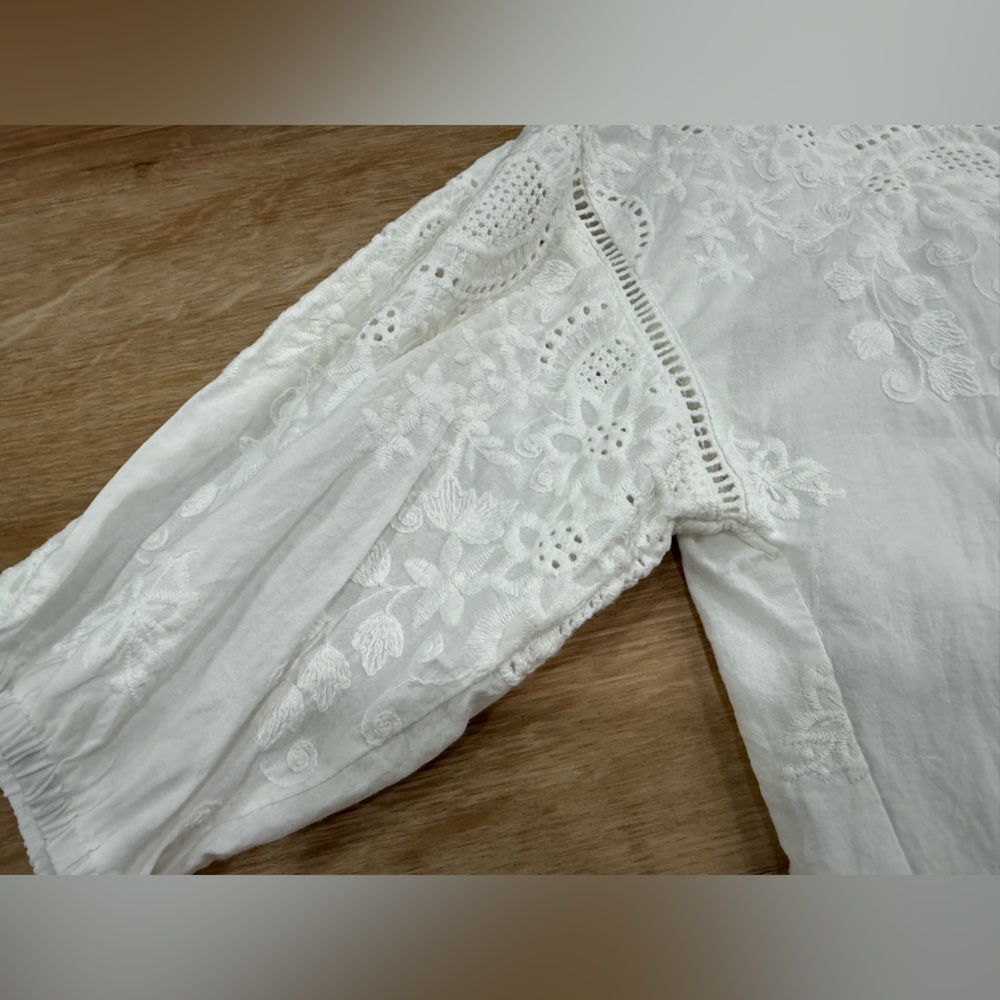 White Embroidered Button-Front Blouse - image 4
